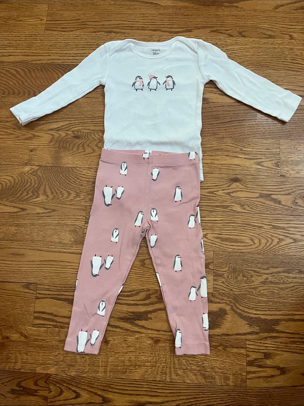 Carter's White Top & Pink Penguin Legging Set